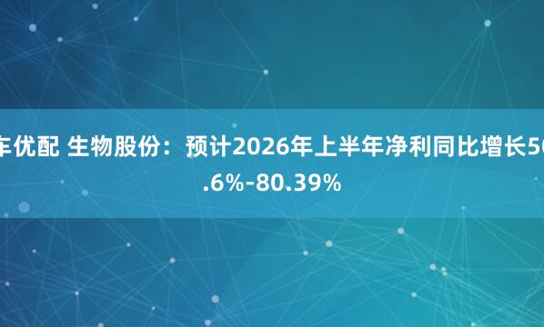 车优配 生物股份：预计2026年上半年净利同比增长50.6%-80.39%